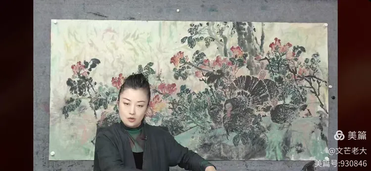 day1:11月20日10:00到18:00 女画家牛玲玲创作八尺花鸟《盛世芳华》